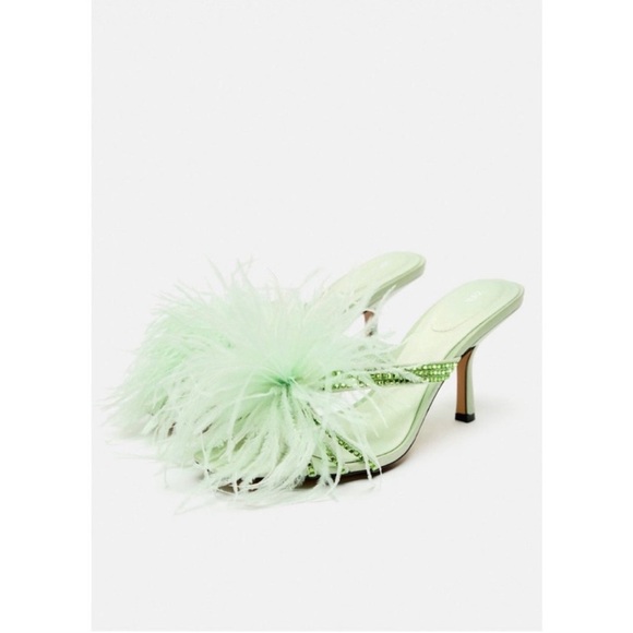 Zara Shoes - Zara Green Feathered and rhinestone Heels sandals